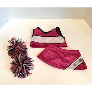 Build A Bear Pink Cheerleader Costume Pom Poms Pink White Gray